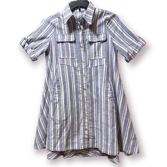 Heroes & Dreamers Linen Stripe Button Down Dress - Picture 1 of 9